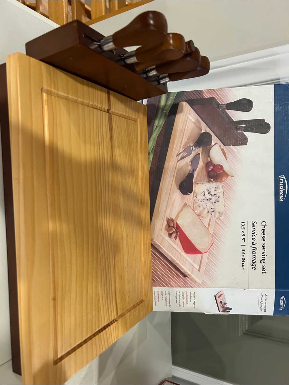 Trudeau Wood Cheese Serving Board with Knife Set - Brown
